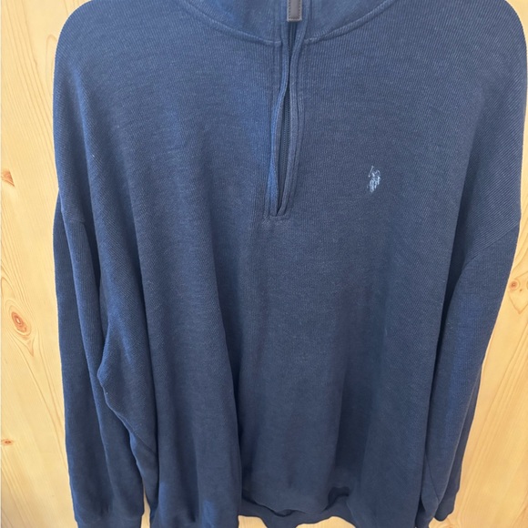 U.S. Polo 3XLT Navy Pull Over Cotton Blend 1/4 Zip Ribbed LS Pony Logo - Picture 9 of 15